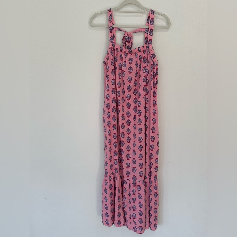 Old Navy Pink Printed Maxi dress Lightweight Summer spring floral blue ties bow